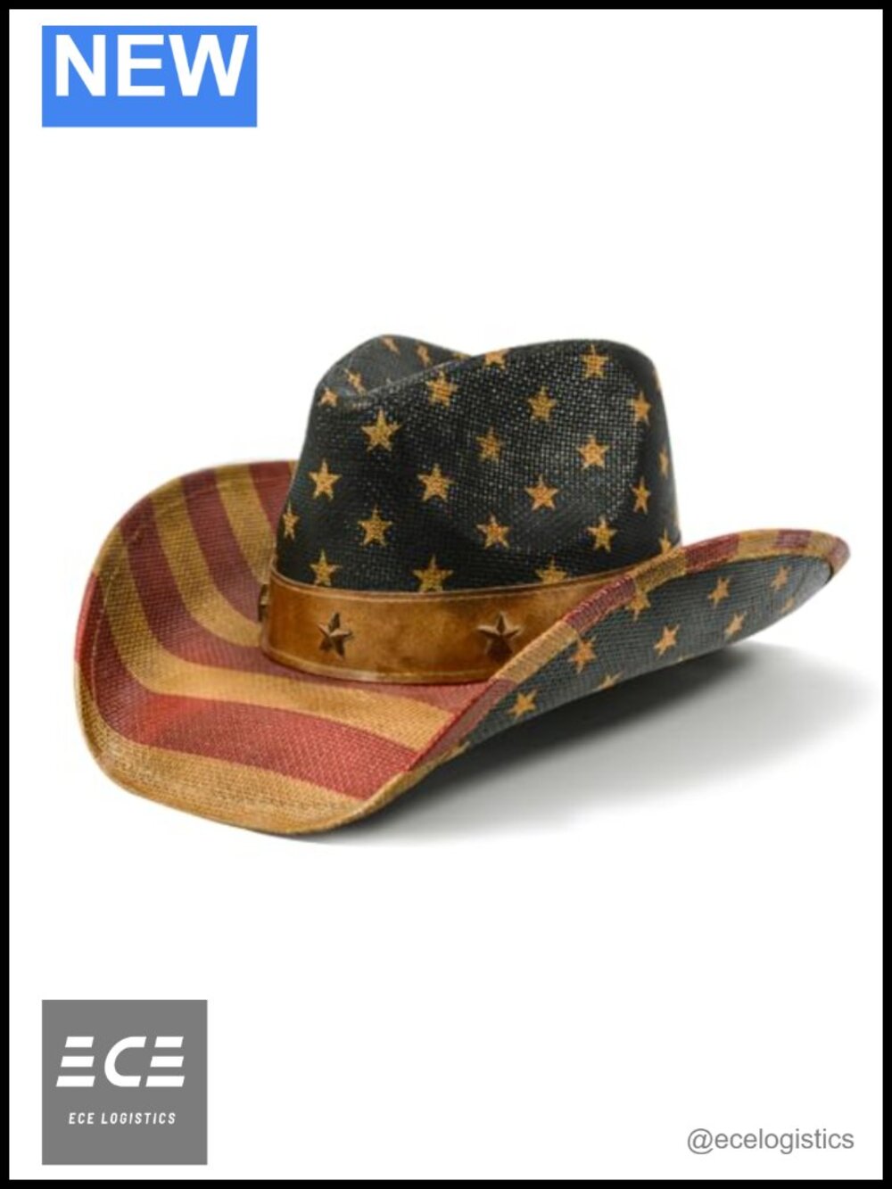 American Flag Cowboy Hat Tea Stained Shapable Brim Western Adult